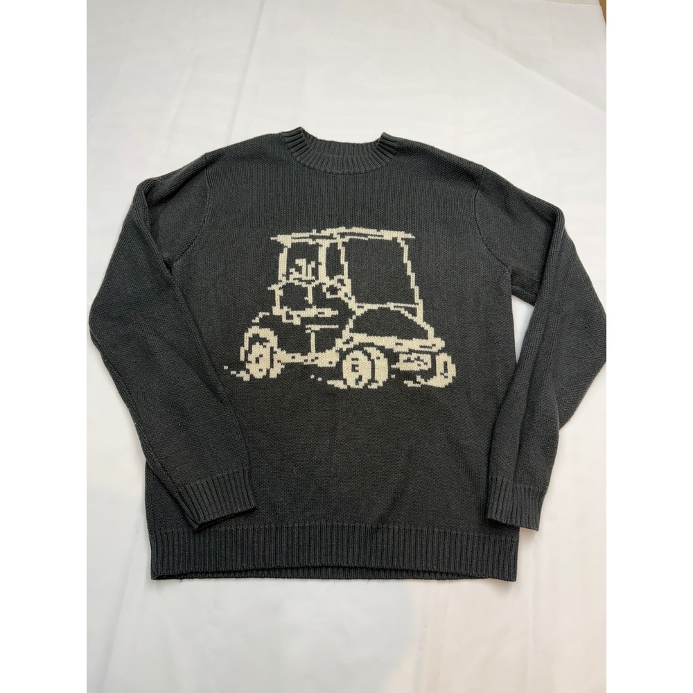 RANDOM GOLF CLUB RGC Mens Medium Gray Golf Cart Graphic Knit Long Sleeve Sweater